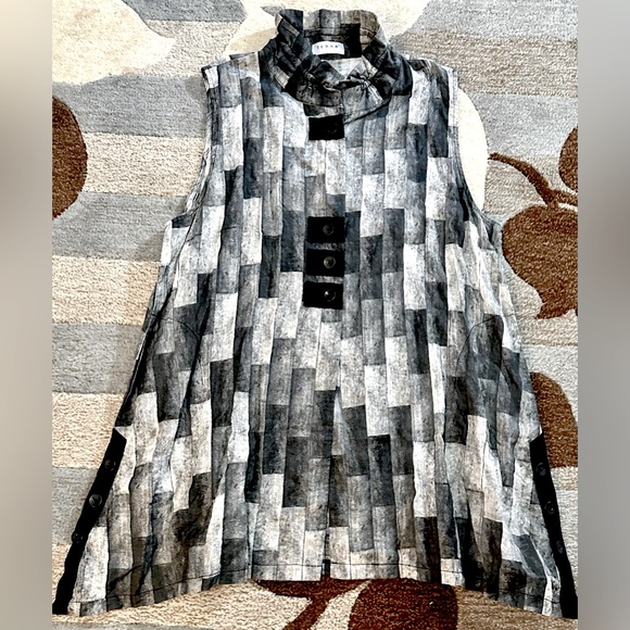 Terra SJ Apparel Wired Collar Abstract Mosaic Lagenlook Button Front Tunic Vest - Picture 3 of 9
